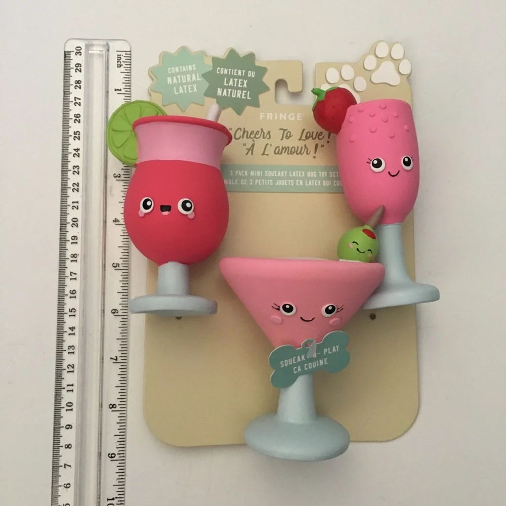 Dog Toys 3 Squeaky Latex Cocktails “Cheers to Love” NEW | Fringe